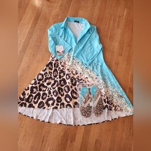 Chic Me NWOT Turquoise Leopard Print Dress 3XL with Flip Flops and earrings